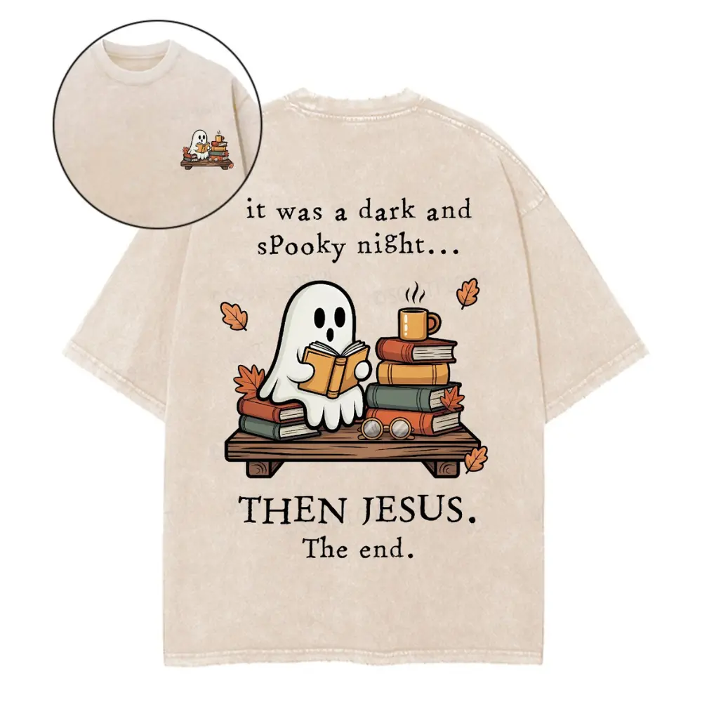Vintage Retro Spooky Night Then Jesus Graphic Tee | Heavyweight Womens Fall Shirt