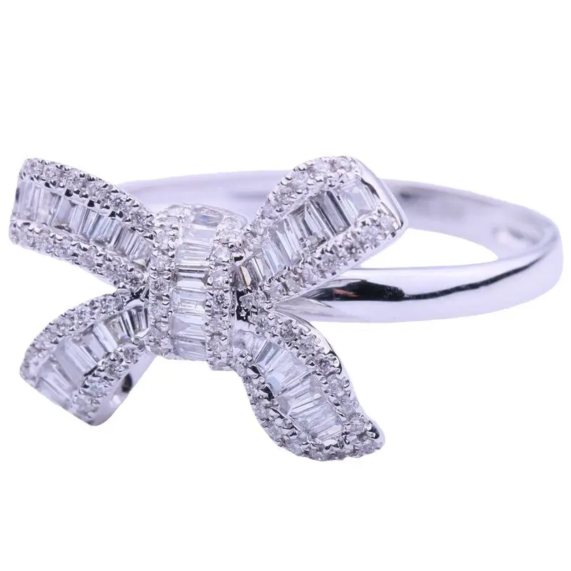 Women’s Bow Knot Step-Cut Simulated CZ Base Alloy Wedding Ring, 3D Ribbon Halo Bridal Jewelry Proposal Banquet & Feminine Bride Holiday Gift Wear