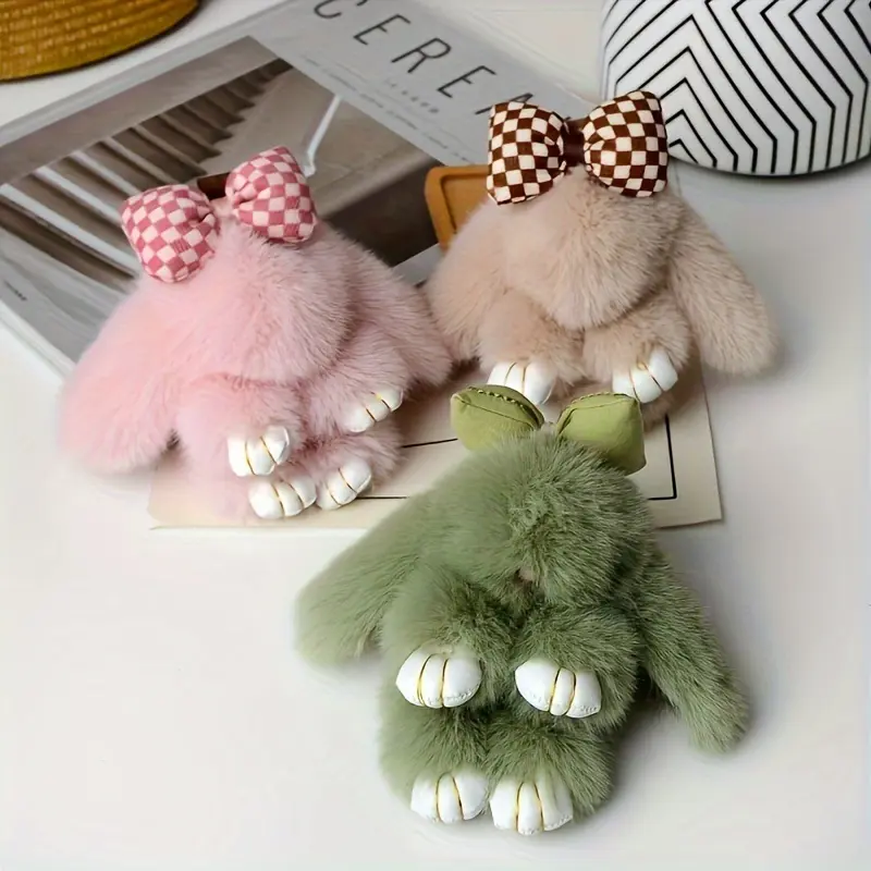 Plush Bunny Keychain Soft Fluffy Pastel Keyring Cute Bunny Pendant Bag Charm For Women Whimsical Cartoon Accessory Ideal Valentine Daily Carry Gift，mini bag accessories，girly purse stuffers