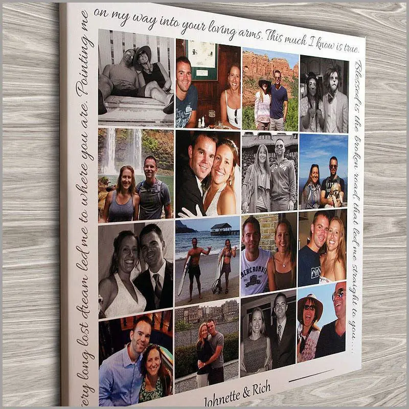 Couples 16 Photo Collage Canvas - Personalized Gallery Wrapped Canvas, USA Made Wood Frame, Customizable Text Optional, High Resolution