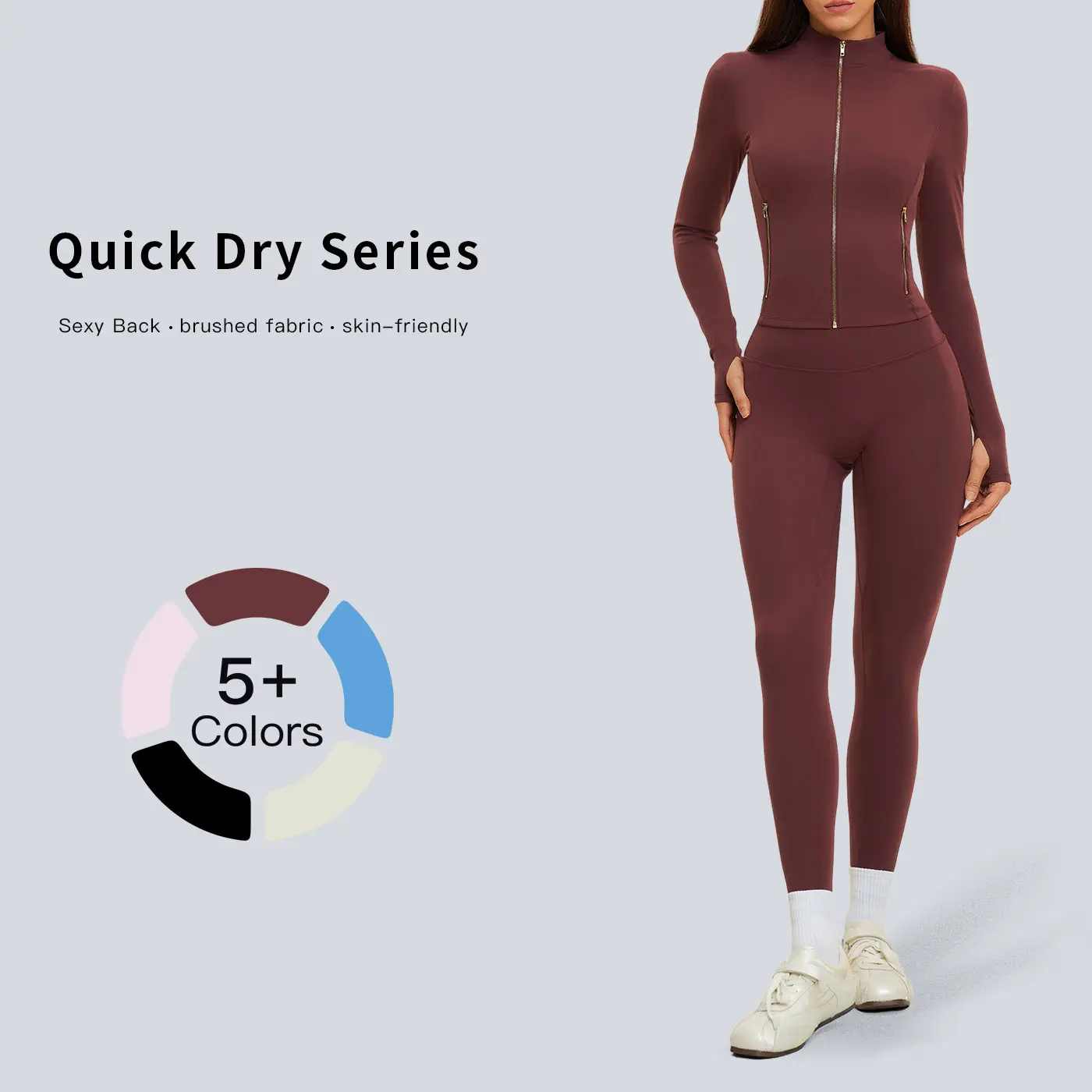 Tenwolf women’s two-piece athletic set, slim yoga outfit with a brushed zip-up jacket, stylish sporty casual wear suitable for workouts and everyday wear