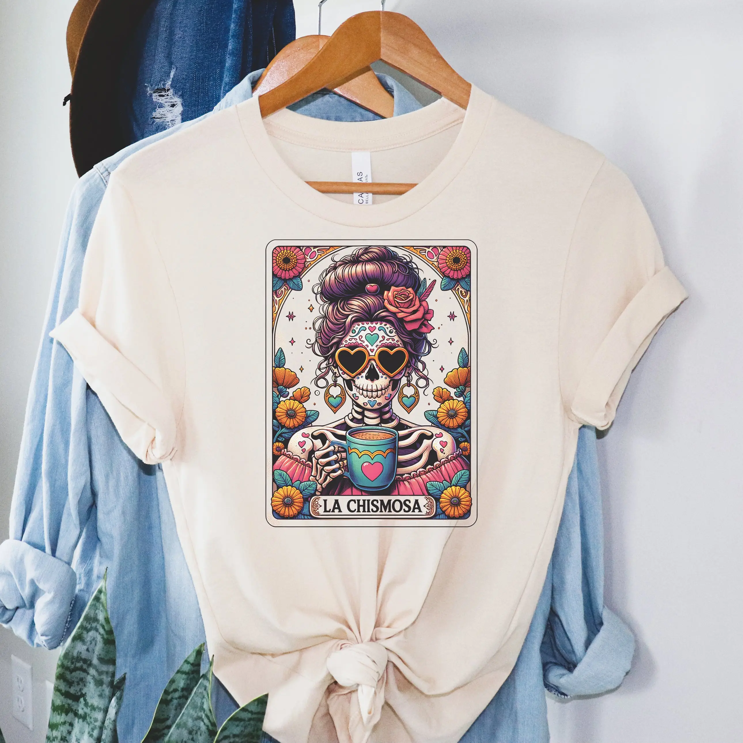 # 304 - La Chismosa Tarot Card Design - Print Unisex Crew neck Tee T-shirt Comfort Fabric