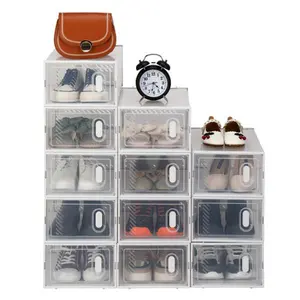 Shoe Organizer for Closet for Men, 12 Pack Clear Plastic Stackable Shoe Boxes, Portable Stacking Transparent Sneaker Container Bins for Men & Women