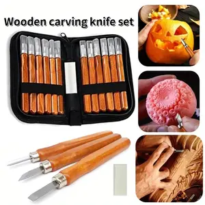 Carving Knife Set, Imitation Mahogany Carving Knife, Woodworking Carving Set, Art Carving Knife Set, 12 Carving Knives, 1 * 1 Whetstone, 1 * 1 Canvas Tool Bag, Suitable for DIY Cork, Fruit, Wood Cutting, Carving