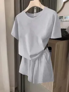 Women's Casual Sporty T-Shirt & Shorts Set, Summer Fashion Two-Piece, Comfortable Versatile Daily Wear, Loose Fit Plain Design, Summer Activewear, Solid Sports Sets