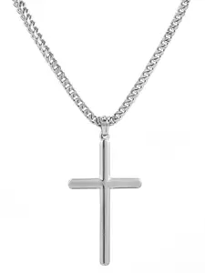 Father's Day Gift Stainless Steel Cross Pendant Necklace, Birthday Christmas Present for Dad Son, Punk Style Chain Jewelry