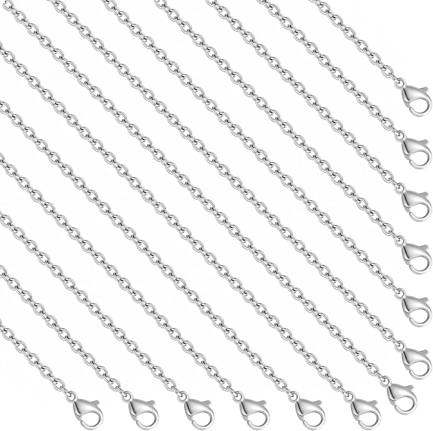 Stainless Steel Necklace Chain 20-Pack - Silver Link Cable Chains 17 in + 19 in with Lobster Clasps, Hypoallergenic DIY Jewelry Making Chains for Pendants and Mermaid Jewelry-Making Projects