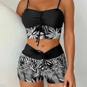 [Free gift Custom Engraving Adjustable Bracelet Strap]2026 Women's Foreign Trade Swimsuit Two-Piece High-Waisted Tie-Up Printed Solid Color Patchwork Plus Size Swimwear | Beach & Vacation Swimwear