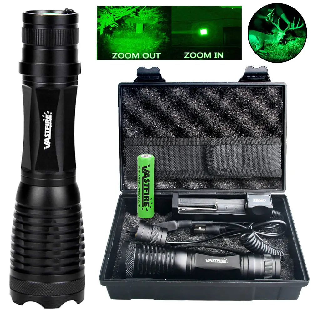 VASTFIRE VA-710 Portable Zoom High Lumen Rechargeable LED Flashlight, 500 lm Max, Red-Green-White LEDs, Non-Slip Aluminum Alloy Body, 300 yd Range, Gift Box Set for Night Observation, Camping, High Lumen Flashlight, Portable Zoom Flashlight