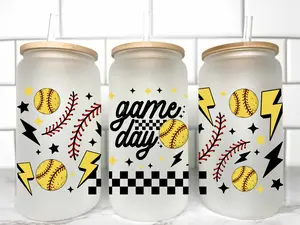 Game Day Softball UV DTF Transfer 16oz 9.6" X 4.6" Libby Glass Can Wrap Ready to Apply CCMbyCrystal