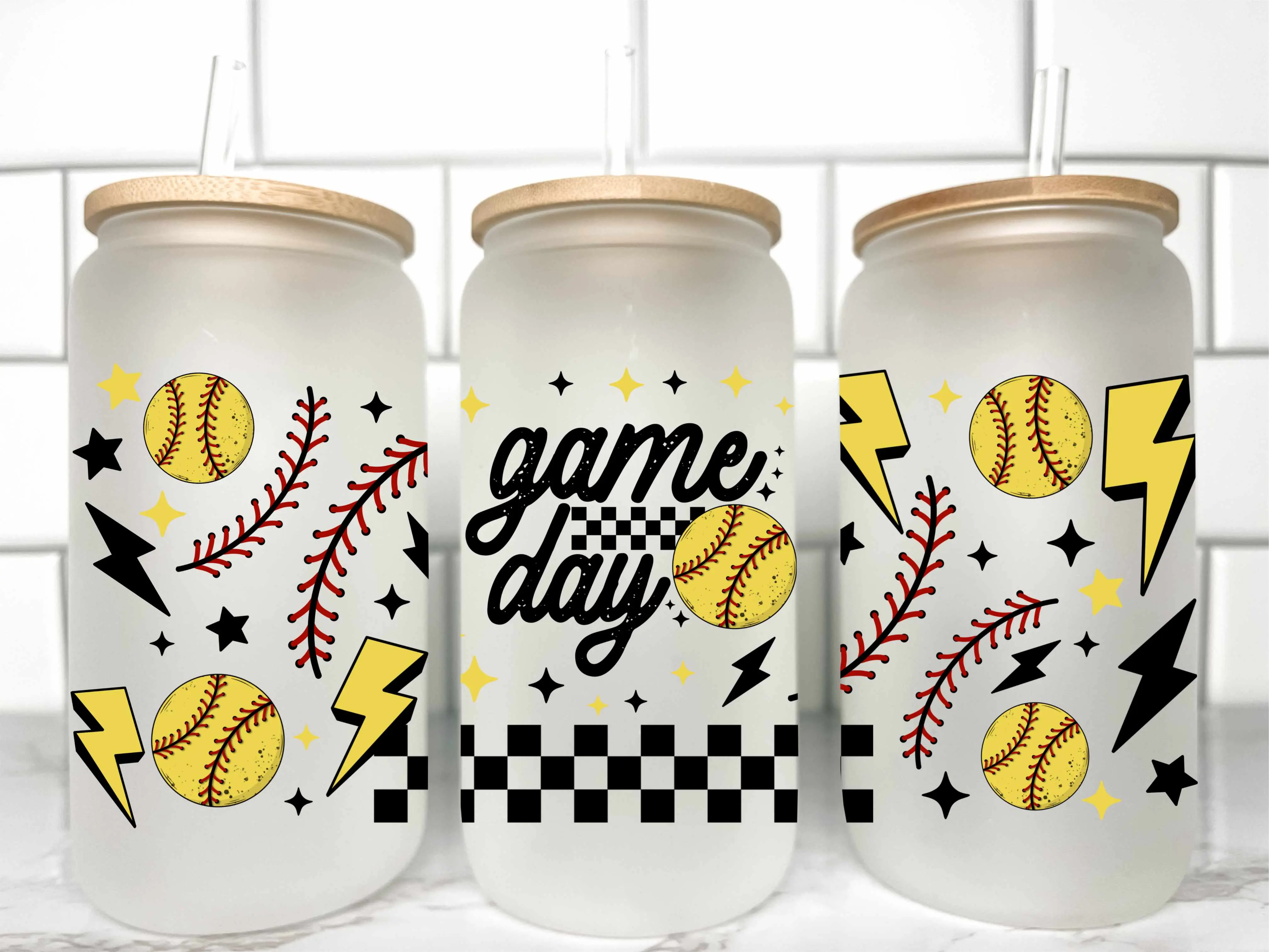 Game Day Softball UV DTF Transfer 16oz 9.6" X 4.6" Libby Glass Can Wrap Ready to Apply CCMbyCrystal
