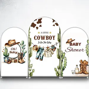15-day 2D Flat Delivery Cowboy Cactus Clothesline Arch Backdrop Cover for Western Baby Shower