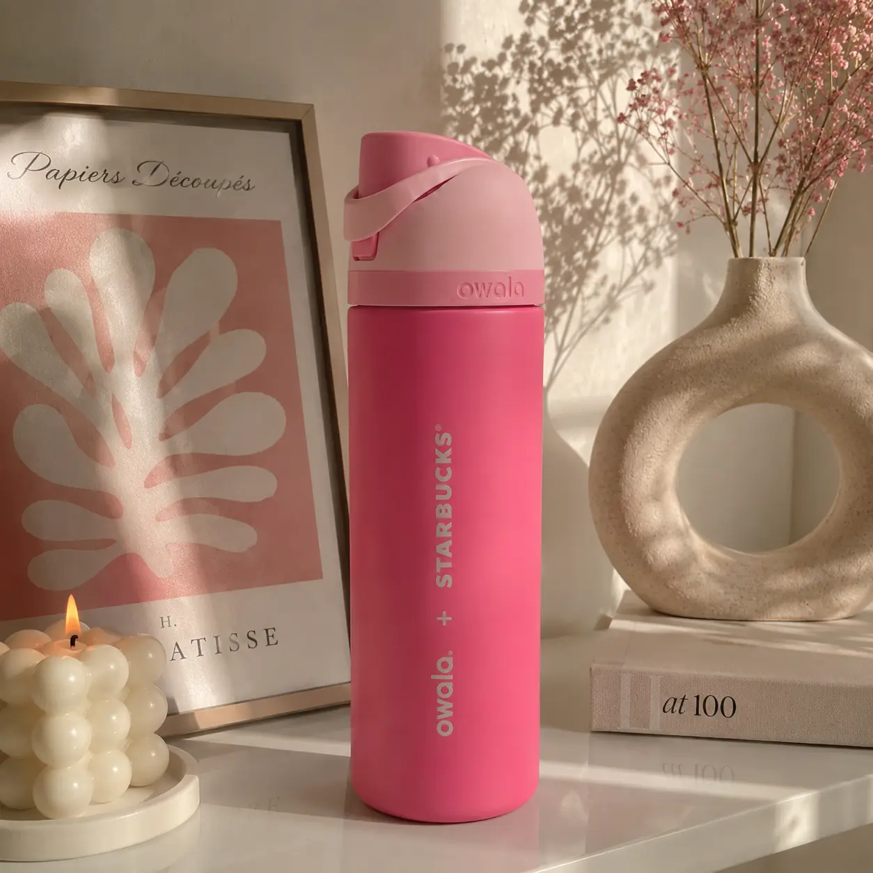 Aesthetic Pink Water Bottle | Owala Starbucks 24oz Reusable Stainless Steel Bottle for Everyday Hydration, Cute Pink Water Bottle