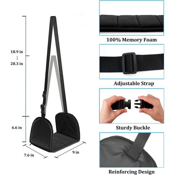 Oxford Fabric Airplane Footrest - Non-Fold Flat Plate, Adjustable Extension Strap, Memory Foam Hammock, Ergonomic, Lightweight Compact Office Furniture Accessory for Commuting, Business Trips, Commercial Airport Lounges Customer Experience Enhancement