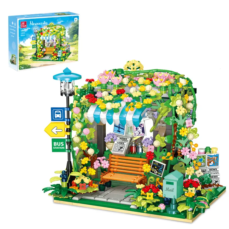 834PCS Flower Newsstand Construction Model Building Kit - DIY Playset, STEM Toy, Romantic Garden Street Scene Decor, Floral Bookstand & Bus Stop Display, Eco-Friendly ABS Open-Ended Play Collectible Gift Ideas for Kids