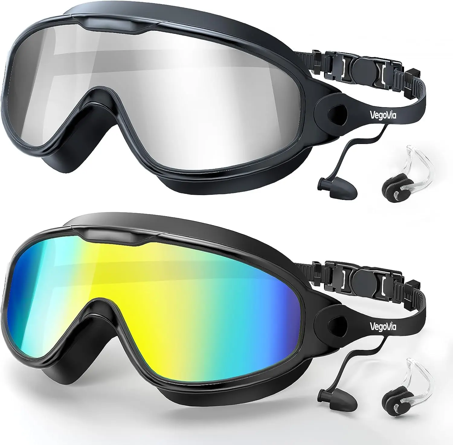 Unisex 2-Pack Silicone Outdoor Swimming Goggles - Wide View, Anti-Fog, UV Protective, Anti-Fouling, No Leak, Full-Coverage, Comfortable Waterproof Swim Glasses for Lap Training, Uv Protective Goggles
