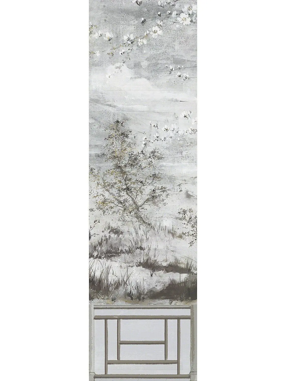 Crested Crane Silver Gold Grasscloth Mural Wallpaper, Panel 4
