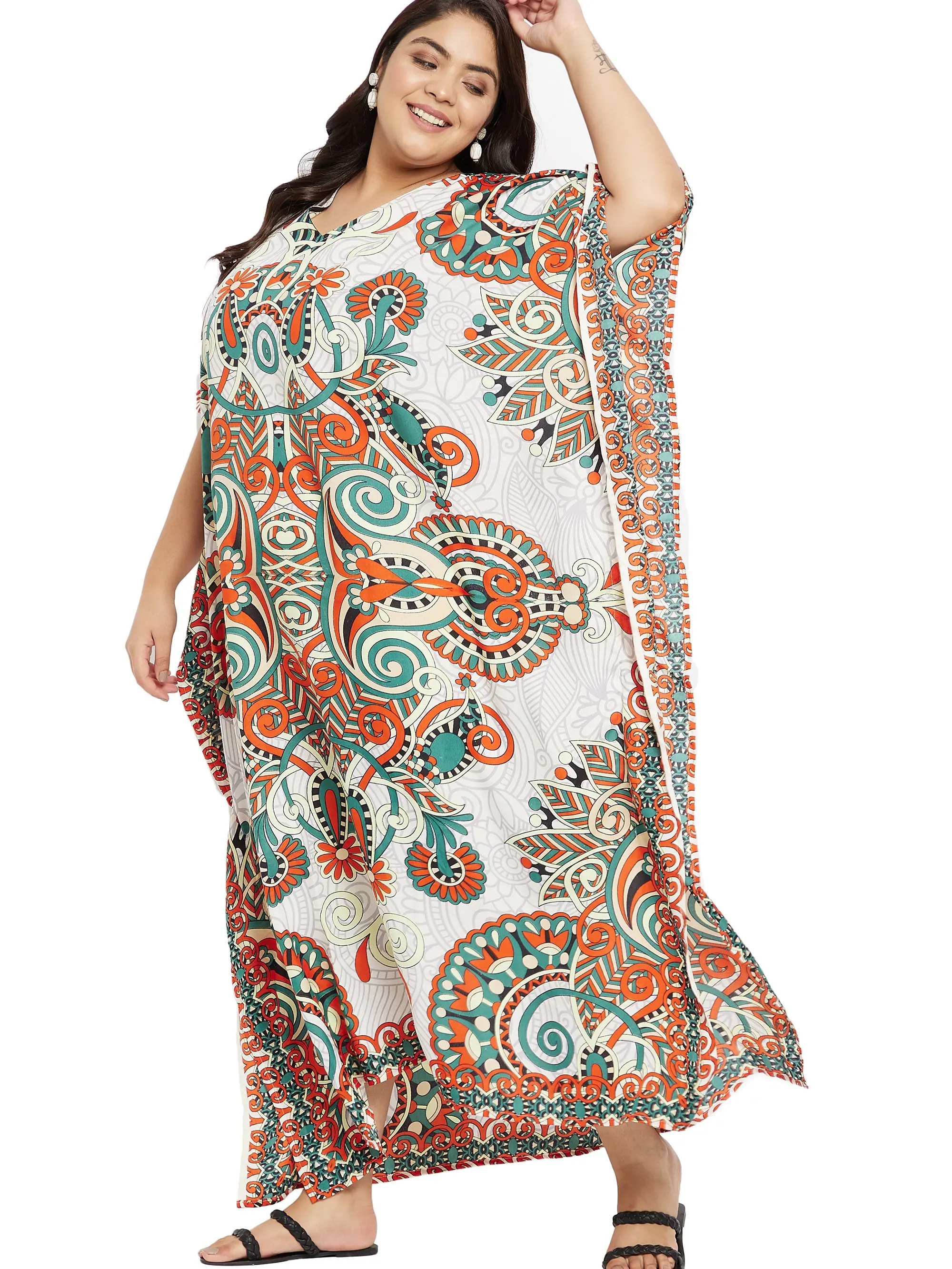 blue dress for baby girl Floral Light Grey Satin Silk Kaftan Plus Size 1x-3x Beach main image 0