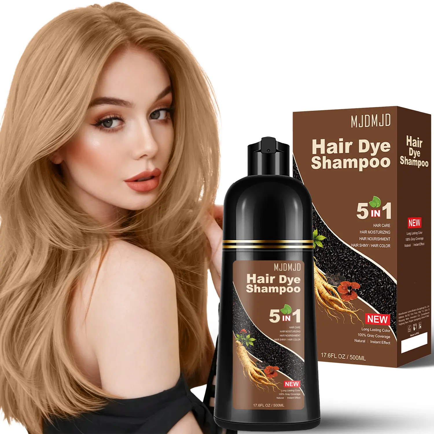 Blonde Brown Hair Dye Shampoo 5-in-1, Golden Brown Hair Color Shampoo for Gray Hair Coverage, Natural Herbal Formula, Semi-Permanent Color, Long-Lasting & Easy to Use for Women & Men, 500ml / 16.9 Fl Oz