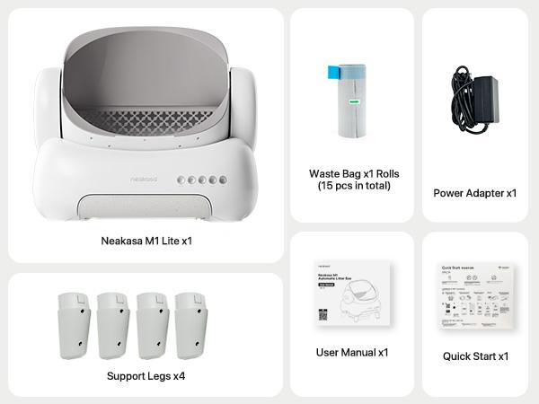 M1 Lite Open-Top Self Cleaning Cat Litter Box, Automatic Cat Litter Box with APP Control, Safety Protection, 1 Roll Waste Bag