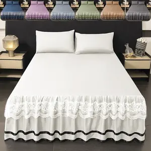 3pcs Bed Skirt Set with Lace Trim, Soft and Breathable, Includes 1 Bed Skirt and 2 Pillowcases, All Seasons