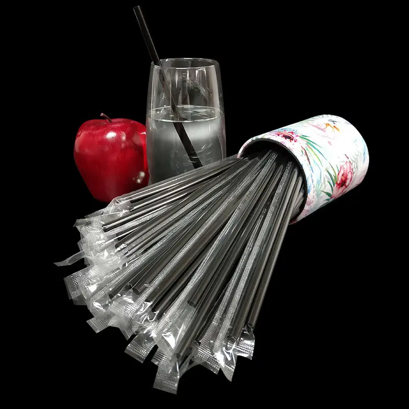 100 Pcs Black Disposable Straws, 7.48" Straight Flat Straw, 0.23" Diameter, for Kitchen, Bar, Club, Drinks (Black)