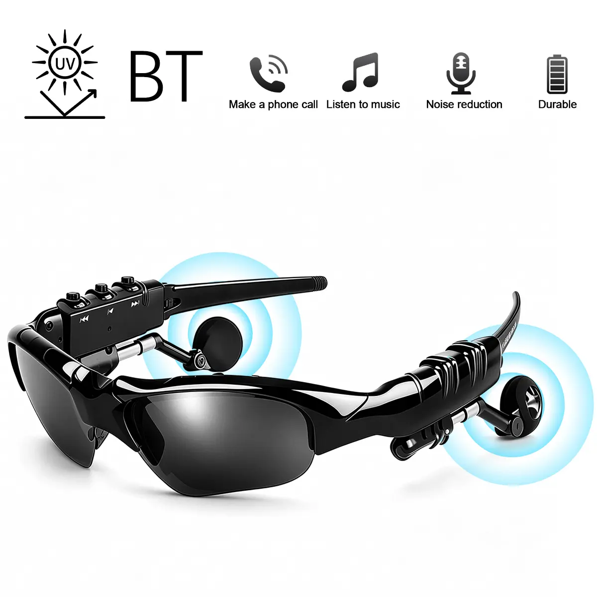 3-in-1 BT Wireless Audio Glasses Open Ear Bone Conduction Style Stereo Music Hands-Free Call UV400 Protection Flip-up Lens for Driving Fishing Cycling Weekend Outdoor Gathering Wireless Headphone Glasses