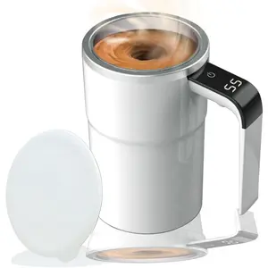 Self-stirring Coffee Mug  Stirring Cup Drink Stirrer Rechargeable Automatic Mixing Cup w/LCD Thermometer for Coffee  Hot  (White, 13 oz)