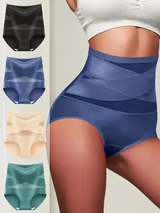 8PCS women's underwear, high waist shaping underwear, seamless seamless, comfortable breathable gauze splicing, suitable for daily leisure, High Waisted Shapewear