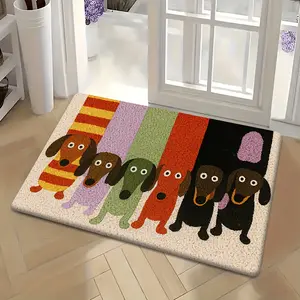 Colorful Dachshund Cartoon Door Mat Washable Easy Clean Soft Comfortable Non Slip Rug for Kitchen Bathroom Bedroom Entrance Home Decor Outdoor Indoor Holiday Gift
