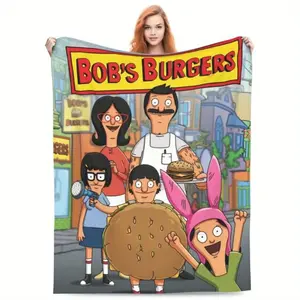 Bob Hamburger Cartoon-Themed Printed Plush Blanket Soft Comfortable Lightweight Durable All-Year For Sofa And Bed