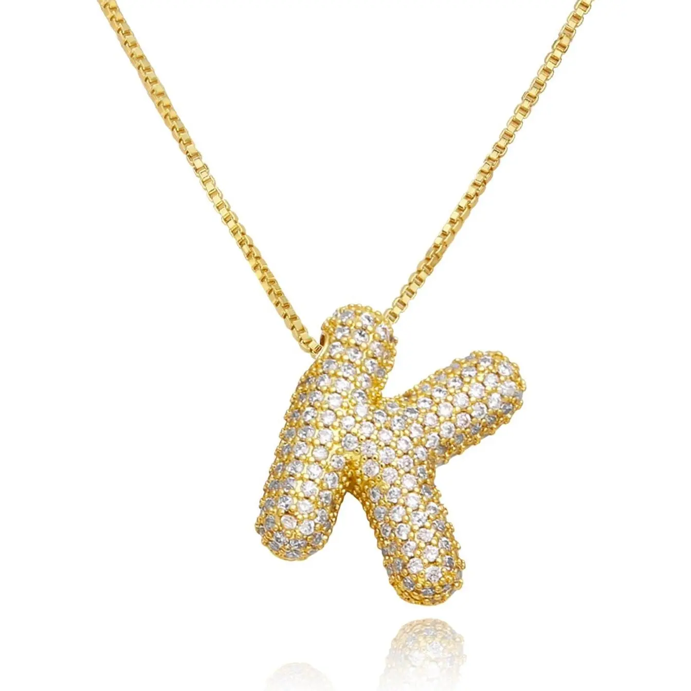 *ND7 18K Bubble Letter Necklace Gold for Women, Initial Necklaces Rhinestone Chunky Bubble Letter Necklace as Mothers Day Gifts Charm Puff Name Pendant Alphabet Necklaces Non Tarnish Gold Plated Jewelry