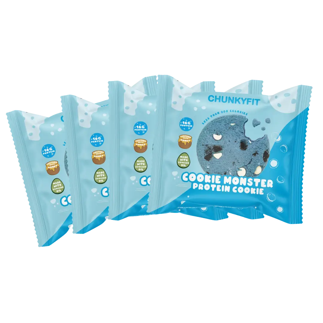 Chunkyfit Cookie Monster 4-Pack Protein Cookies - 16g Protein, Under 200 Calories, Spirulina & Avocado Oil, Sweet Treats for Fitness Enthusiasts