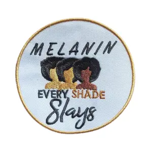 Melanin Every Shade Slays Patch to Iron or sew on for All Fabrics | Beautiful Black Girl Fabric Applique Hair Sticker to Iron on for Clothing and Backpacks | 4"x3.5 inches
