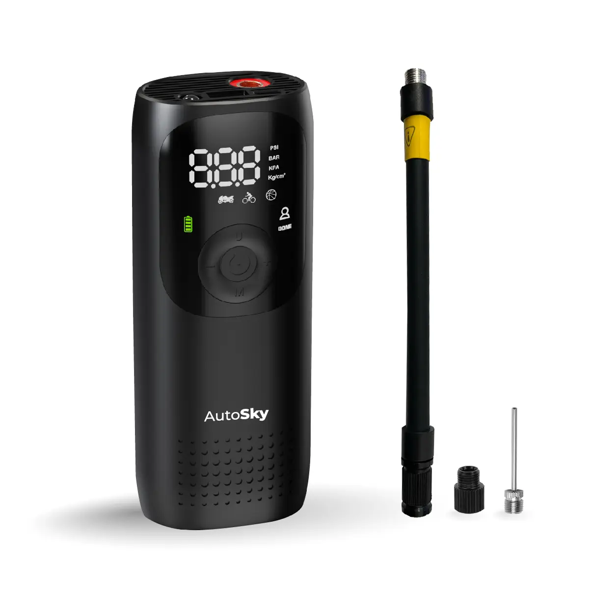 AutoSky Tire Inflator Portable Air Compressor - Air Pump for Car Tires with Tire Pressure Gauge - One Click Smart Pump Tire Inflator for Car, Motorcycle, Bicycle and More, Tire Inflation Tool, Vehicle Tire Inflator