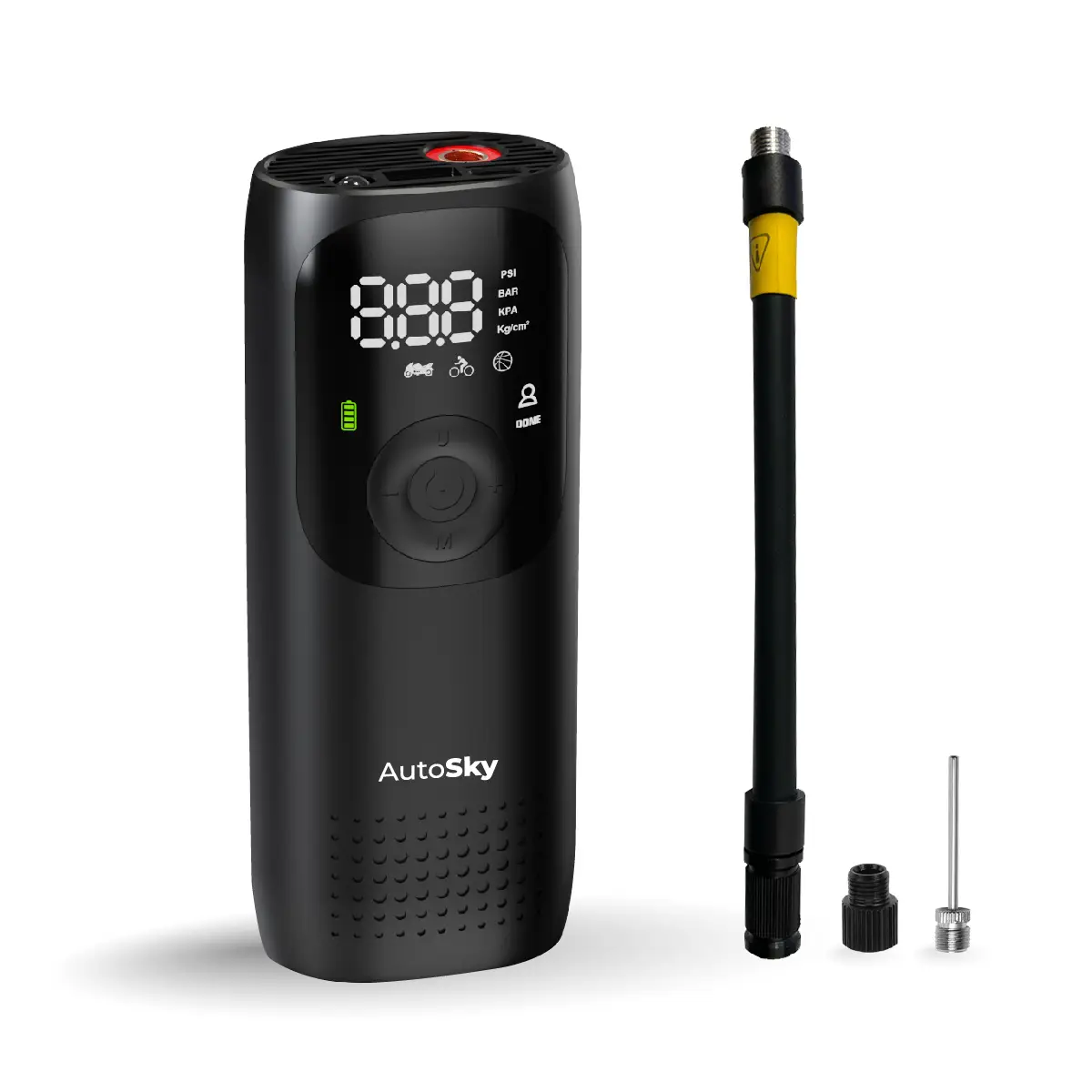 AutoSky Tire Inflator Portable Air Compressor - Air Pump for Car Tires with Tire Pressure Gauge - One Click Smart Pump Tire Inflator for Car, Motorcyc