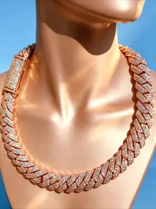 Hip-hop luxury rapper custom Cuban link with iced diamonds, hip-hop style Miami style 4-row full diamond 20mm Cuban link, trendy fashion hip-hop jewelry, Cuban Links Necklace, for wearing at gatherings and large parties, Mother's Day and Father's Day gift