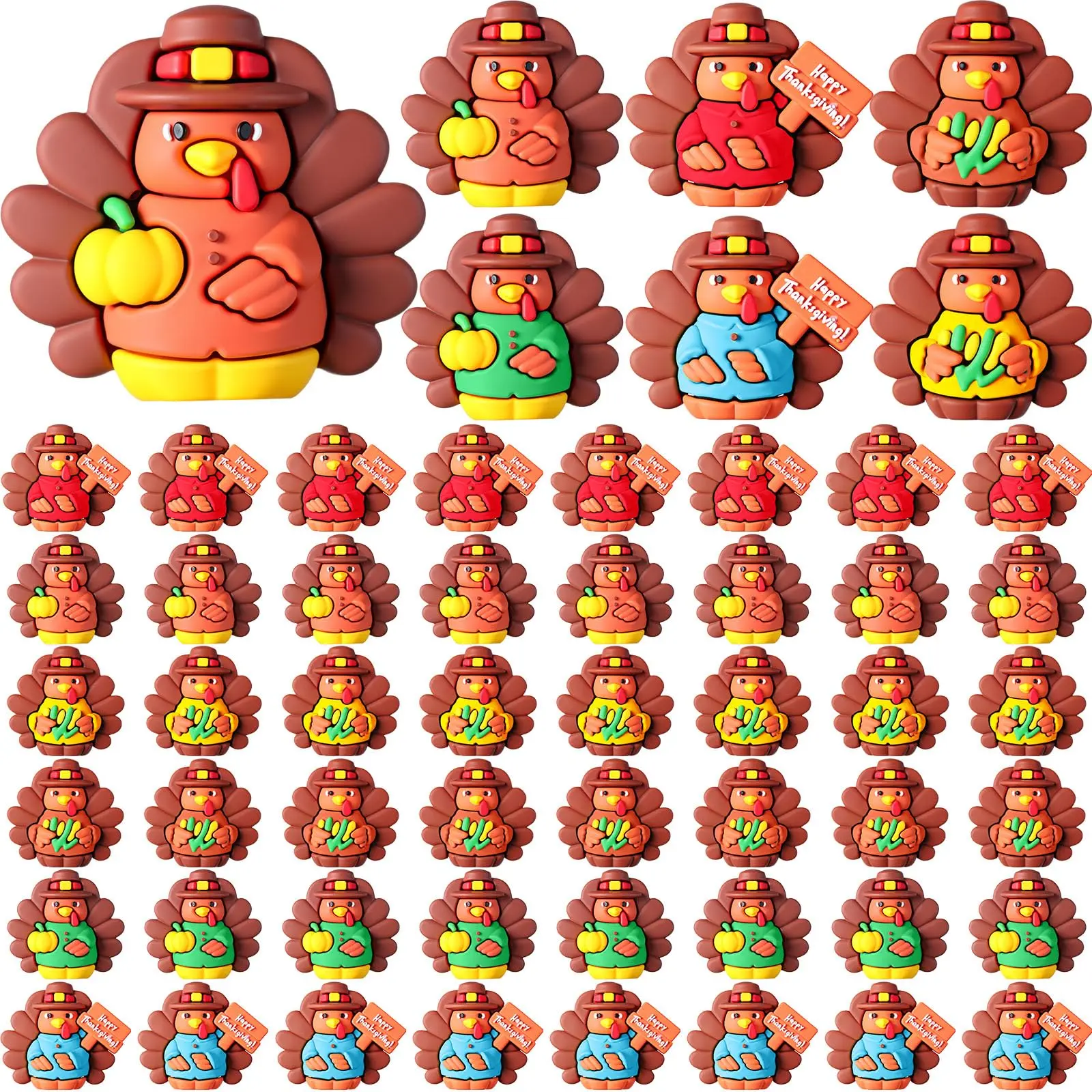 Gejoy Mini Turkey Figures Set - Non-Toxic Glow in the Dark Harvest Decor with Glow Effect, Small Turkey Statue, Pumpkin & Corn Accents, Cute Chicken Figurine for Thanksgiving Party Home Decor Gifts, Table, Pvc
