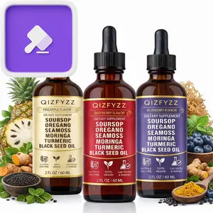 $1 AUCTIONS PULLS!Dietary Soursop Drops Liquid Supplement Pack - With Oregano, Seamoss, Moringa, Turmeric & Black Cumin Seed Oil, 3 Flavors (Blueberry, Strawberry, Raspberry), Vegan, Lab Tested, 2 fl oz Each