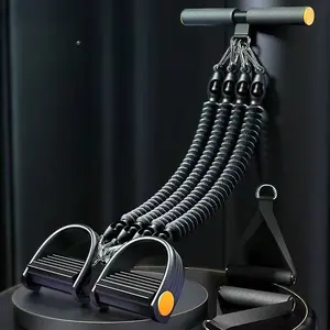 This 5-in-1 multifunctional leg stretching device, resistance band, sit-up helper, exercise foot pedal and yoga tool trains arms, legs and core, ideal for home and outdoor workouts.