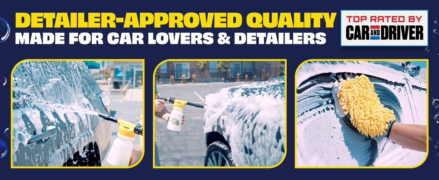Car Wash Foam Gun & Microfiber Mitt Kit - Adjustable Dial Thick Foaming Hose Thread Fit Garden Hose Attachment, Home Car Wash Scratch-Free Cleaner for Vehicles, Auto Detailing Soap Sprayer