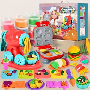 Three-In-One Colorful Clay Kitchen Creative Set, Ice Cream Pasta Burger Maker, Art Craft Food Shaping Toy, Accessories Tool Kit, Pretend Cooking Set, Ages 3+