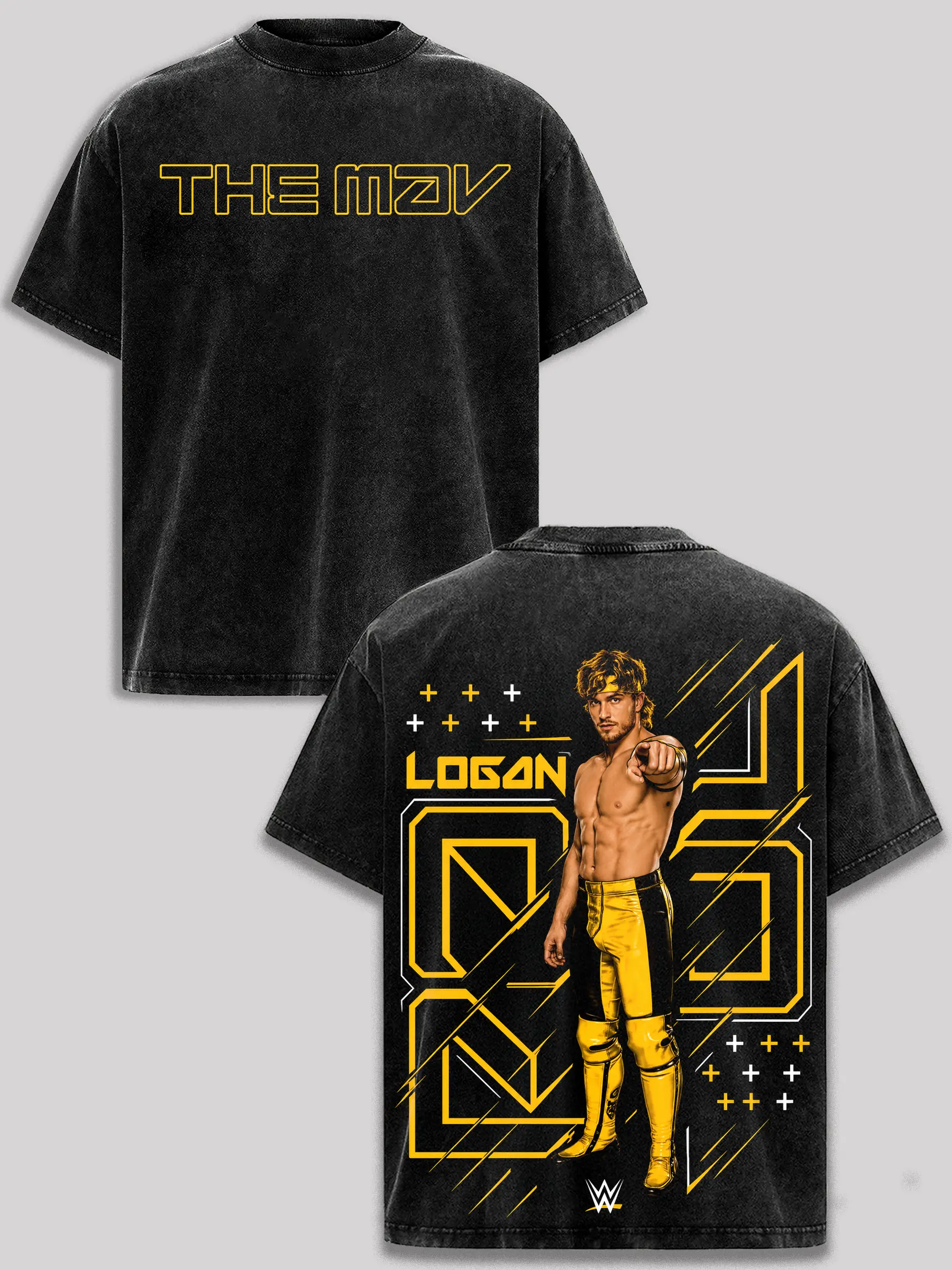 Logan Paul The Maverick Vintage Washed T-Shirt Logan Paul Wrestling Graphic Tee WWE Superstar Shirt Retro Wrestling Merch Oversized Acid Wash Black Streetwear Unisex Gift for Wrestling Fans Collectors men