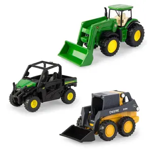 John Deere ERTL Iron Die-Cast Replicas 3-Pack - 8400R Tractor, RSX Gator, 318E Skid Steer - Collectible Display Box - 3 Inch Green Farm Toys for Kids & Collectors