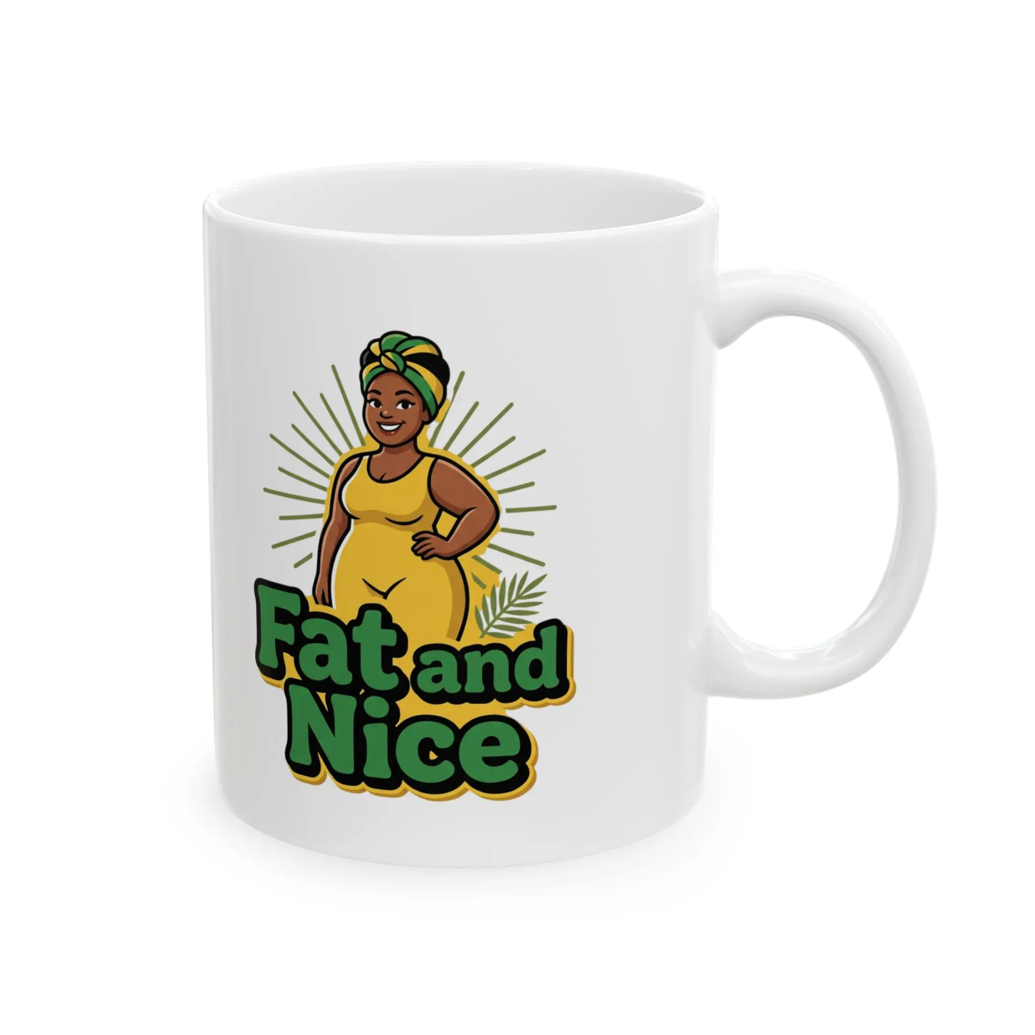 Jamaican Body Positive Printed Sunflower Mug - Glossy Reusable Ceramic Drink Cup, Washable Kitchenware Drinkware for Daily Drink Use
