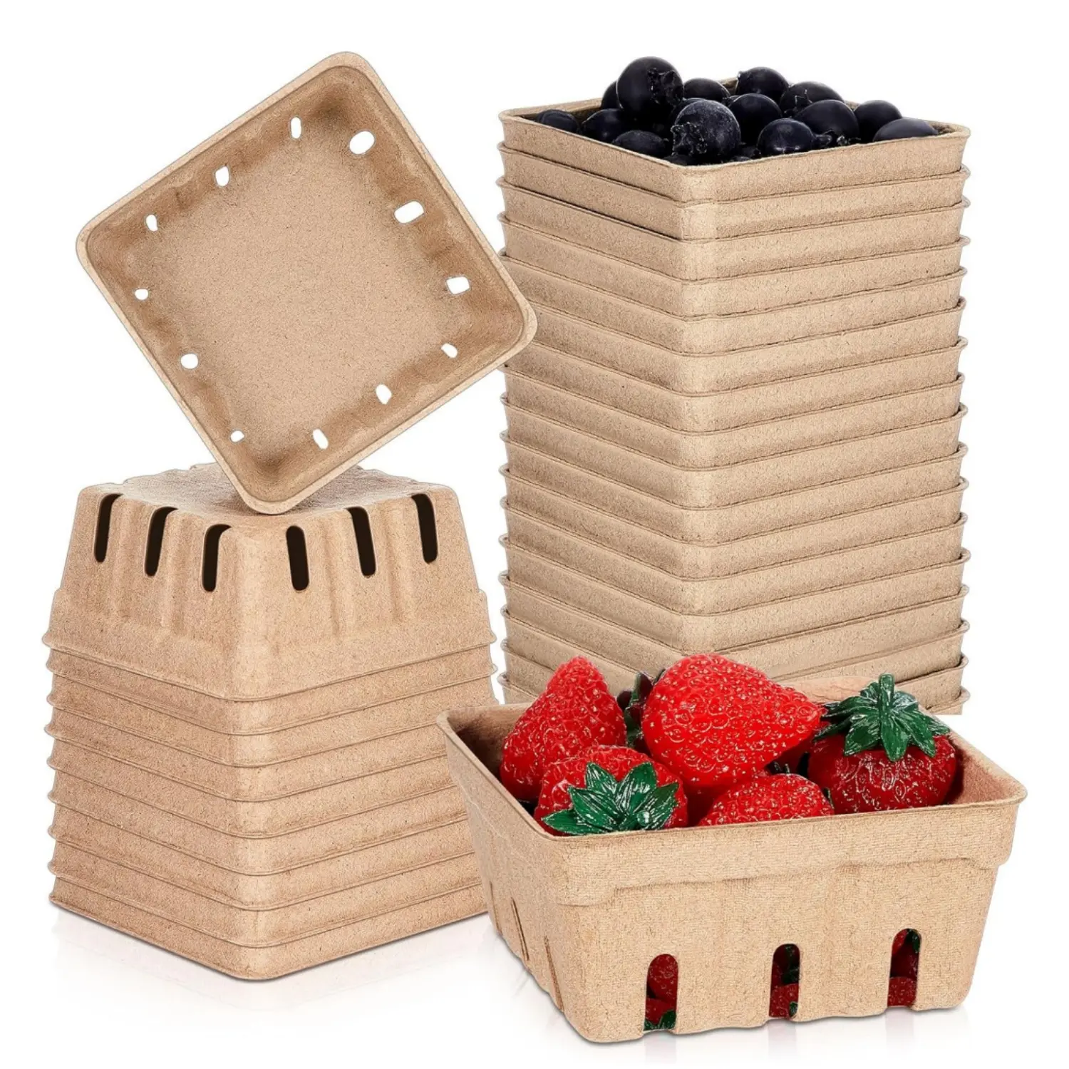 30 Pcs Natural Pulp Fiber Berry Basket, Molded Berry Basket Produce Vented Container for Strawberry Blueberry Raspberry Fruit and Vegetable, Farmer Market, Grocery Stores, Backyard Party (Small) - Home Improvement.