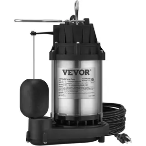 VEVOR Sump Pump, 1/2 HP 3960 GPH, Submersible Stainless Steel Water Pump, 1-1/2 NPT Discharge With 33 ft Cord, Automatic Float Switch with Piggy-back Plug, for Indoor Basement Water Basin