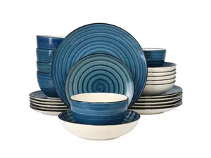 Elama Gia 24 Piece Round Stoneware Dinnerware Set in Dark Blue