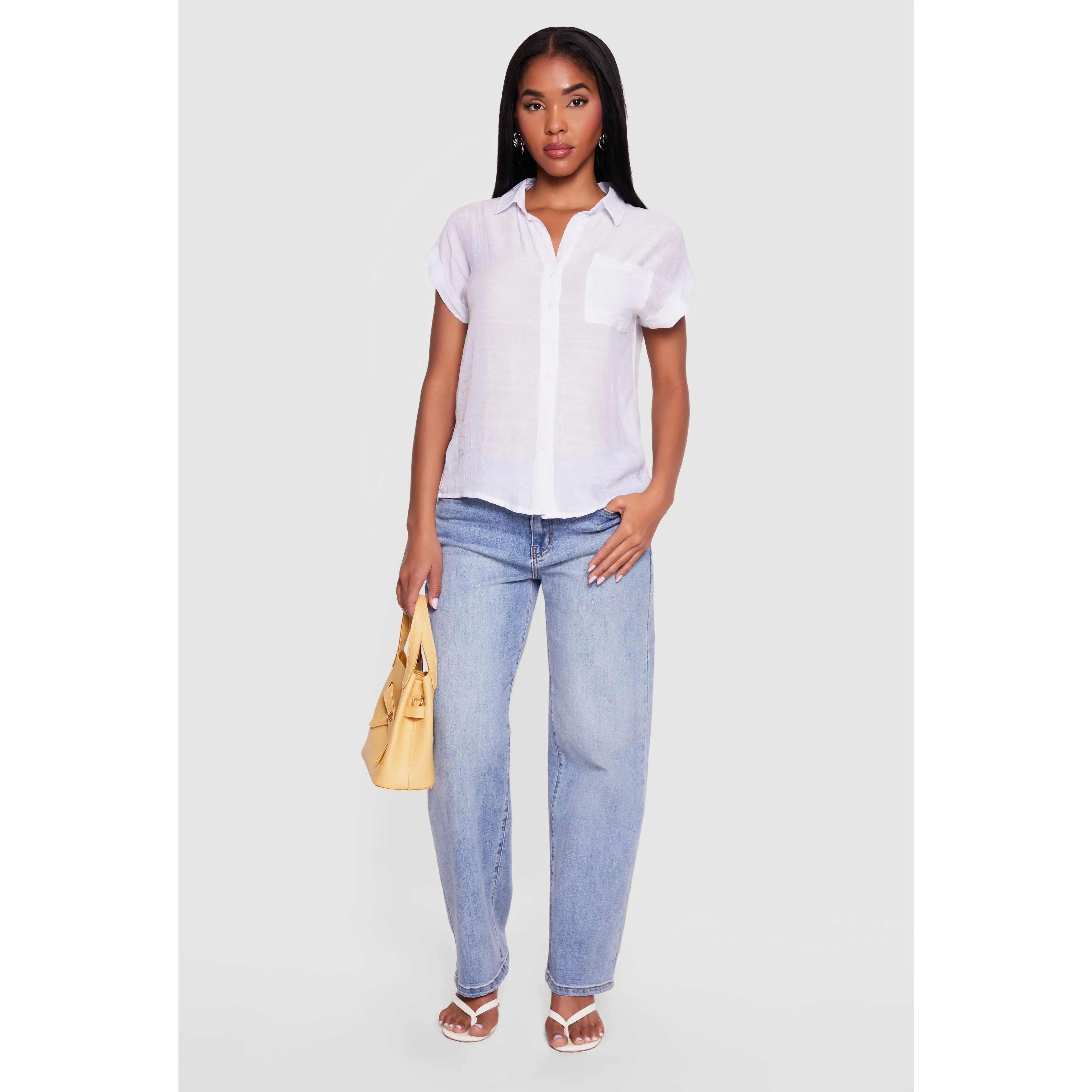 Solid Gauze Knit Short Sleeve Button Front Shirt