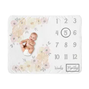 Sweet Jojo Designs Yellow Pink Watercolor Floral Girl Milestone Blanket Monthly Newborn First Year Growth Mat Baby Shower Memory Keepsake Picture - Peach Orange Grey Shabby Chic Rose Flower Farmhouse